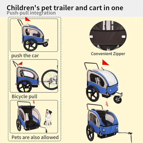 Miniatura 2 de Remolque y cochecito de bicicleta para niños de 2 asientos, remolque de bicicleta y cochecito 2 en 1 para 2 niños, plegable con rueda delantera