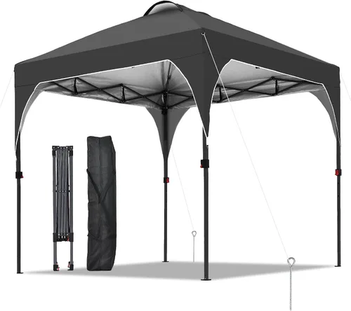 Miniatura 12 de Toldo desplegable de 10 x 10 pies, kiosco fácil de instalar, toldo para exteriores con 3 alturas ajustables para playa, fiestas, campamento, negro.