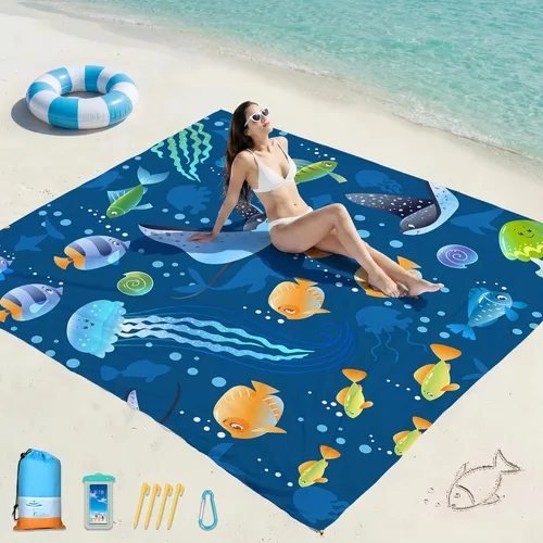 Miniatura 46 de Famstar Beach Blanket Oversized Extra Large 78"X81"/10'X9',Waterproof Sandproof Beach Blanket 2-8 Adults Lightweight Durable for Travel Camping
