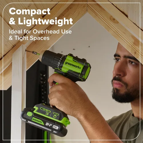 Miniatura 10 de Greenworks - Taladro inalámbrico sin escobillas de 24 V, 400 pulgadas-libras más combo de destornillador de 1950pulgadas-libras, alto par, ligero
