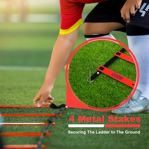 Miniatura 5 de Escalera de agilidad POWER GUIDANCE (6.1 metros) con conos para entrenamiento de velocidad y agilidad y ejercicio de pies rápidos - Equipo de Rojo