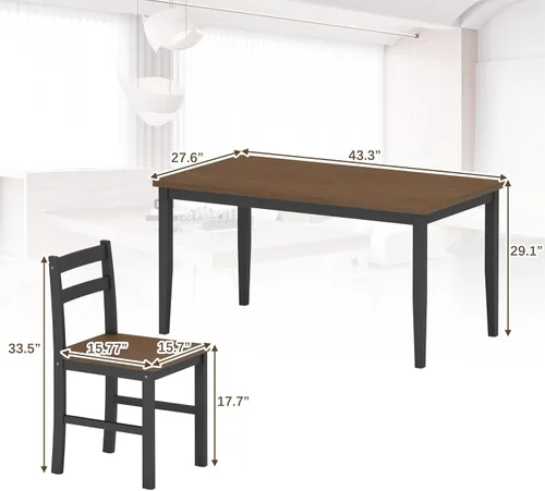Miniatura 2 de Juego de mesa de comedor de 5 piezas, juego de mesa de comedor de madera maciza para 4, juego de mesa de granja y 4 sillas, juego de mesa de cocina