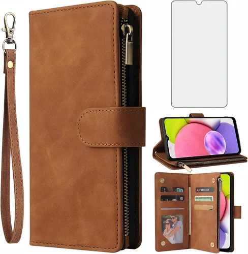 Miniatura 8 de Asuwish Funda compatible con Samsung Galaxy A03s, protector de pantalla de vidrio templado y funda de cuero con tapa para tarjetero, accesorios