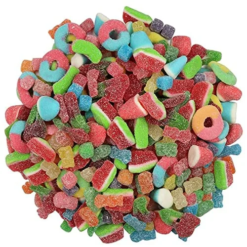 Miniatura 5 de Surtido de caramelos de gomitas ácidas a granel de 2 libras – Formas para niños, cubos, rebanadas de sandía, osos, cerezas gemelas, rodajas de mango