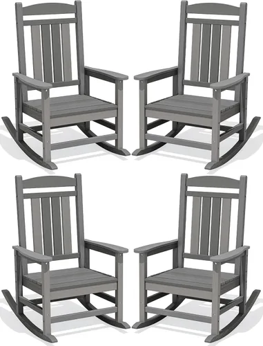 Miniatura 34 de KINGYES Mecedoras de polietileno de alta densidad para exteriores, sillas mecedoras para patio con soporte de 330 libras, balancín suave para porche