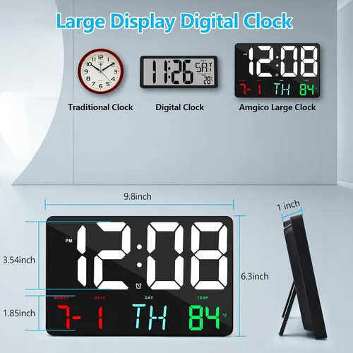 Miniatura 4 de Amgico Reloj despertador digital con repetición, temperatura, atenuación automática, calendario de pantalla grande de 11.5 pulgadas, reloj