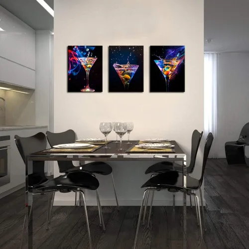 Miniatura 2 de Biuteawal - 3 piezas de arte de pared colorido vino espumoso, pintura sobre lienzo, bebidas de vino, impresión artística para decoración de fiestas