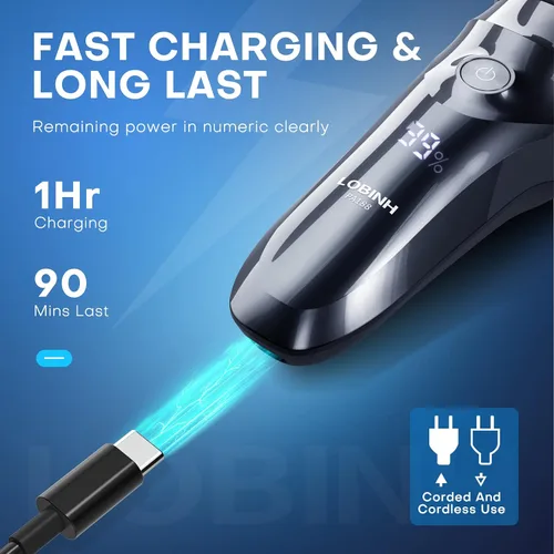 Miniatura 6 de Maquinilla de afeitar eléctrica para hombres, rasuradora eléctrica recargable 3D impermeable IPX7 para hombres húmedos y secos, maquinilla