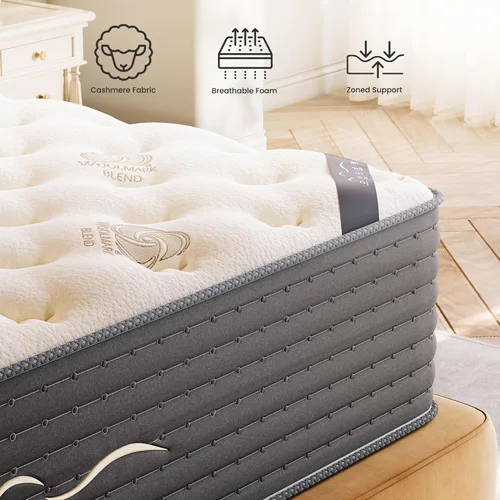 Miniatura 4 de TXO Colchón híbrido de cachemira de 12 pulgadas tamaño King en una caja, firmeza media y firme de doble cara, colchón de espuma viscoelástica de gel
