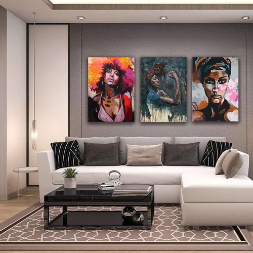 Miniatura 3 de Ecyanlv Lienzo de mujer afroamericana para pared, cuadros de mujeres negras, pinturas abstractas de arte africano, retrato de mujer negra, arte
