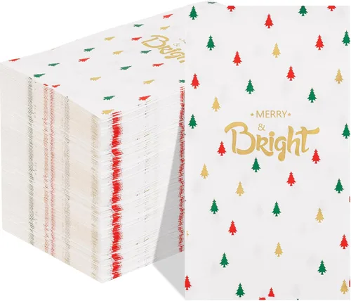 Miniatura 18 de WDF Paquete de 100 Servilletas Navideñas Verdes Desechables - Servilletas de Papel de Árbol de Navidad de 3 Capas, Servilletas Navideñas Verdes