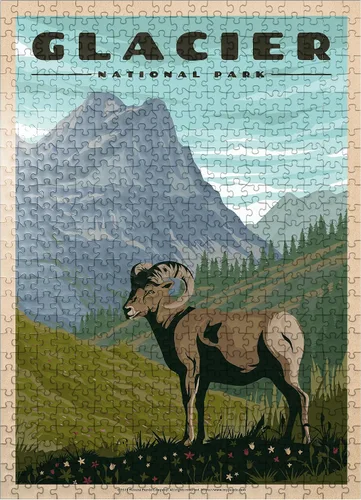 Miniatura 8 de MyPuzzle Glacier National Park - Where The Bighorn Sheep Roam, póster de viaje vintage, rompecabezas de 100 piezas prémium para adultos