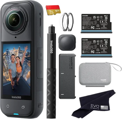 Insta360 X5 Paquete Esencial - Cámara de acción 360 impermeable de 8K | El paquete incluye palo para selfies, batería extra, estuche de carga
