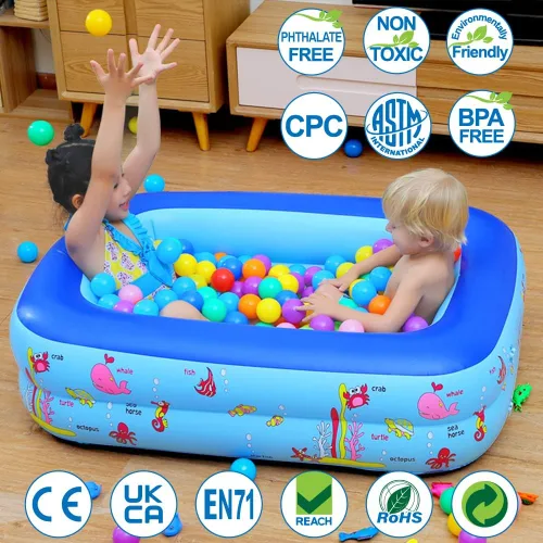 Miniatura 2 de Piscina inflable para niños, 45 x 33 x 14 pulgadas, piscina infantil con suelo suave inflable, bañera inflable Ocean World para interiores