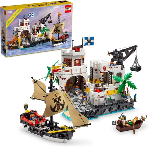 LEGO Icons Eldorado - Kit de construcción de fortaleza, regalo pirata, incluye barco pirata y 8 minifiguras, idea de regalo nostálgica para adultos