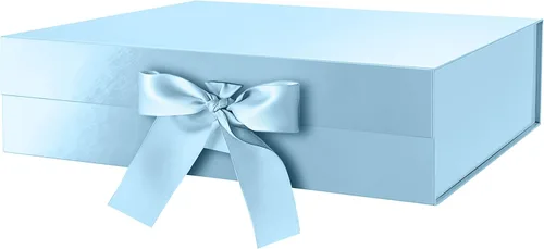 GREEN BEAN Caja de regalo grande con tapa para regalo de 13 x 9.7 x 3.4 pulgadas, caja magnética azul bebé con cinta, propuesta de dama de honor,