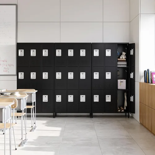 Miniatura 5 de STANI Taquillas de metal para empleados con cerradura, armario de almacenamiento de acero de 9 puertas altas con estantes, gabinete de acero