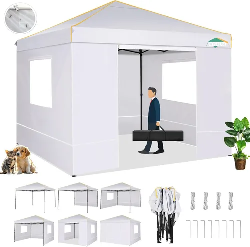 Miniatura 9 de COBIZI Toldo desplegable de 10 x 10 pies con 4 paredes laterales, toldo fácil de instalar para eventos, deportes, playa, fiestas, toldos de fiesta