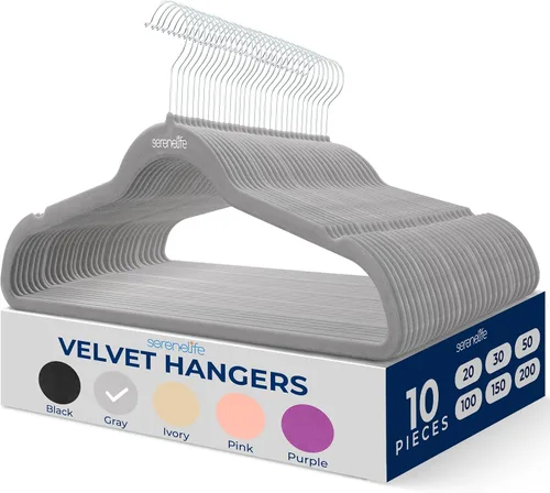 Miniatura 31 de SereneLife Perchas de terciopelo color negro, paquete de 100 perchas delgadas antideslizantes con gancho giratorio cromado de 360°, capacidad Negro