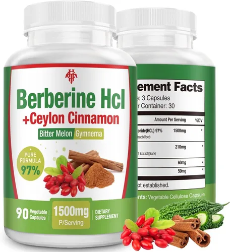Miniatura 7 de Suplemento de berberina de 1500 mg – Berberina HCl de primera calidad 97% pureza Berberina más canela de Ceilán pura, berberina de alta potencia