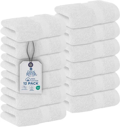 Miniatura 28 de DAN RIVER Paquete de 12 toallas faciales 100% algodón de alta calidad para baño, paños reutilizables para ducharse, 12 x 12 pulgadas, paños de lujo