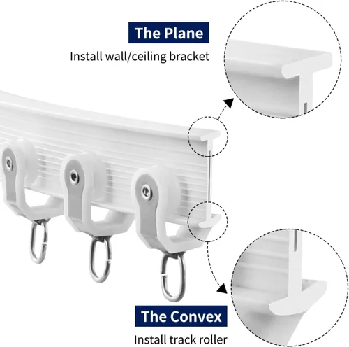 Miniatura 5 de Riel de cortina de techo flexible y plegable, varilla curva con soporte de rodillos silenciosos, divisor de habitación, riel de techo para vehículos