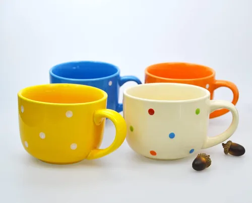 Miniatura 5 de CHOOLD Taza de café de cerámica con lunares, taza de té, tazas gigantes, cuenco de sopa con asa, 15 onzas Azul