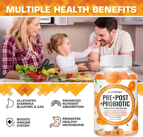 Miniatura 3 de NutraPep Gomitas probióticas y posbióticas prebióticas para mujeres, hombres y niños - Alta potencia 5 mil millones de UFC - Sin azúcar y sin gluten