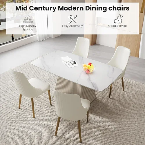 Miniatura 4 de Juego de sillas de comedor, moderna silla de comedor de piel sintética, sillas de comedor de cocina de mediados de siglo, silla auxiliar tapizada