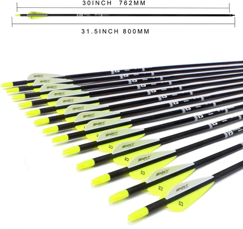 Miniatura 3 de TIGER ARCHERY - Flecha de carbono de 30 pulgadas con puntas extraíbles para arco compuesto y recurvo (paquete de 12 unidades)