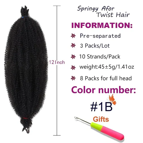 Miniatura 2 de ZRQ Cabello afro trenzado negro elástico para Butterfly Locs de 12 pulgadas, cabello trenzado de ganchillo Marley Twist preseparado, 3 paquetes