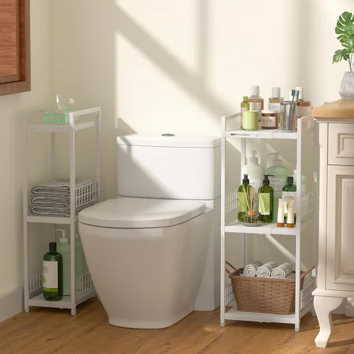 Miniatura 5 de DAOUTIME Estante de almacenamiento delgado expandible, estantería de metal de 3 niveles para organizador de almacenamiento de baño, estante estrecho