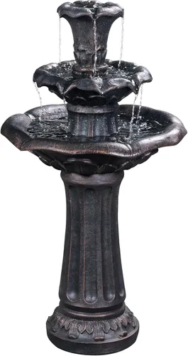 Miniatura 12 de Teamson Home Fuente de agua en cascada de piedra apilada de 4 niveles para exteriores de 28.5 pulgadas con luces LED, gris