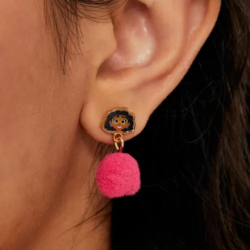 Miniatura 3 de Disney Pendientes Encanto - Aretes Mirabel con pompones rosados - Aretes de Disney para niñas, Metal, No es una piedra preciosa
