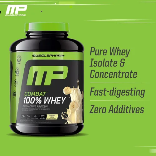 Miniatura 3 de MusclePharm Combat 100% proteína de suero en polvo, sabor a leche de plátano, recuperación rápida y ganancia muscular con aislado de proteína