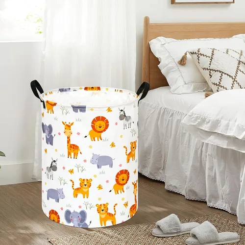 Miniatura 2 de Cesta de almacenamiento para ropa sucia para niños, cesta organizadora de lavandería, caja de ropa, cesta de regalo con asas (ZOO)