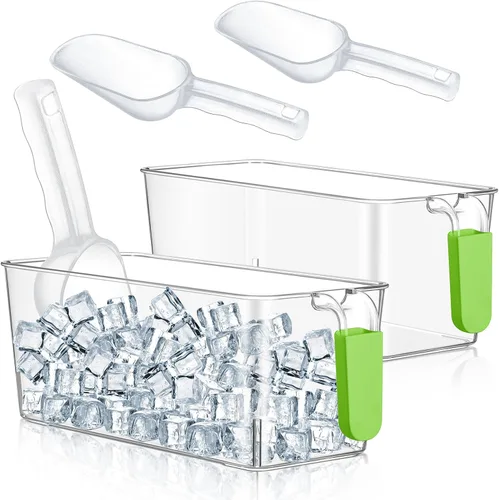 Miniatura 11 de Havawish Juego de 2 Cubos de Hielo y Juego de Cucharones Flexibles de Plástico para Congelador con Asa Retráctil, Cubo de Almacenamiento Gris