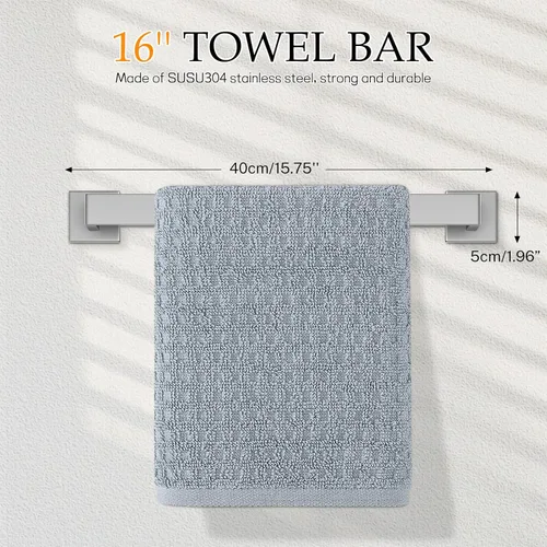 Miniatura 2 de Juego de 5 piezas de accesorios de ferretería de baño de níquel cepillado, juego de toallero de 16 pulgadas, juego de ferretería de baño de acero