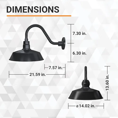 Miniatura 4 de Lámpara de granero de cuello de ganso para exteriores de 14 pulgadas en negro satinado con brazo de extensión largo de 14.5 pulgadas - Aplique