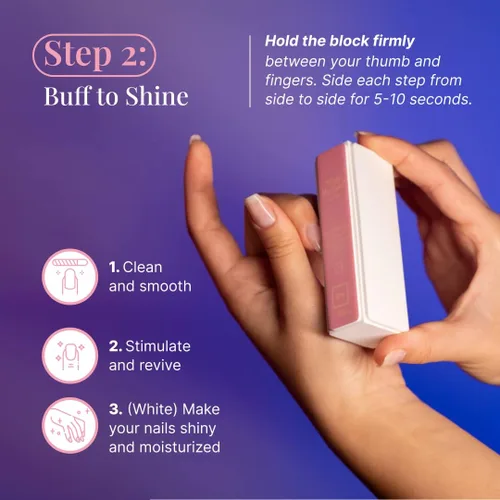 Miniatura 3 de Made My Nails Buffer, Ultimate Shine Bloque de pulido de uñas de 3 vías con lima de uñas profesional, grano 120/180, herramienta de manicura todo