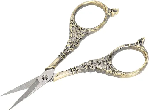 Miniatura 8 de Tijeras retro europeas, elegantes manualidades de punto de cruz, herramienta de artesanía antigua hecha a mano para entusiastas de la costura, cobre