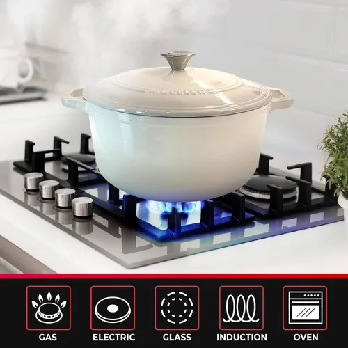 Miniatura 6 de MÜELLERHOME Horno holandés de hierro fundido esmaltado, 6 cuartos de galón, resistente, para horno hasta 500 °F, todas las estufas, cazuela con tapa