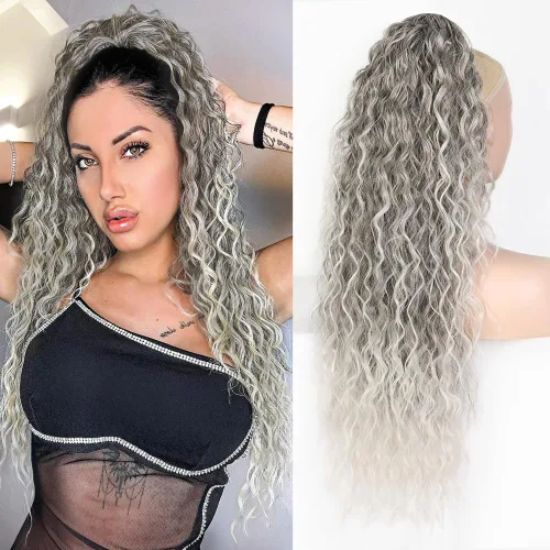 Miniatura 13 de ALXNAN Cola de caballo con clip de garra, extensión de cola de caballo marrón oscuro de 26 pulgadas para mujer, extensiones de cabello sintético