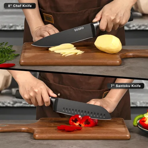 Miniatura 6 de Juego de cuchillos con bloque y afilador, 15 piezas de cuchillos de cocina con bloque, juego de cuchillos japoneses de acero inoxidable de alto