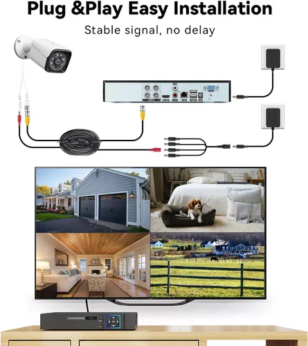 Miniatura 2 de Sistema de cámara de seguridad con cable para exteriores, 4CH 5MP Lite AHD DVR con disco duro de 500G, 4 x 3MP cámara CCTV con cable, kit DVR