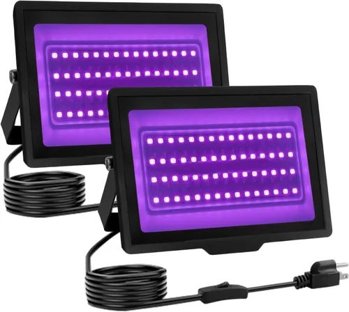 Paquete de 2 Luces Negras LED de 40W IP66 Impermeables, Luz Negra con Enchufe e Interruptor, Reflector para Fiesta Fluorescente, Decoración de