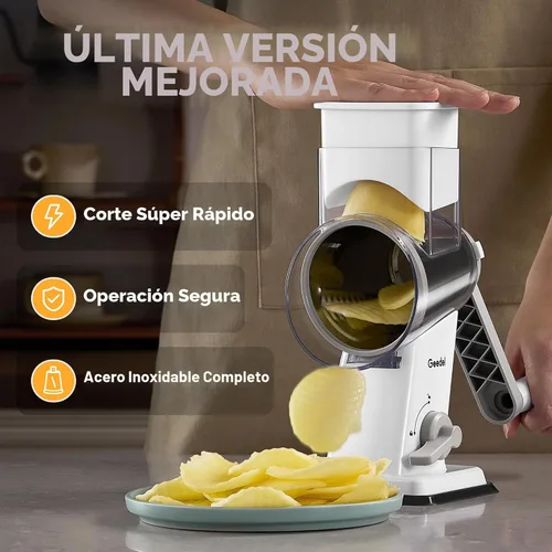 Miniatura 4 de Geedel Rallador Rotativo de Queso - Triturador de Verduras Mejorado con 4 Cuchillas Intercambiables, Triturador de Queso Fácil de Limpiar con Mango