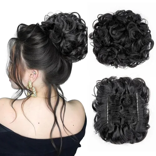 Miniatura 13 de Benehair Moño desordenado con peines con clip en moño de Juva, moño de Juva, esponjoso, ondulado, fácil de estirar, moño grande, cola de caballo
