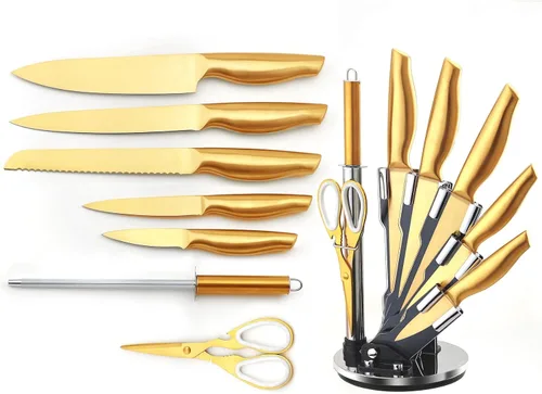 Miniatura 2 de Juego de cuchillos dorados, 8 piezas con revestimiento de titanio dorado apto para lavavajillas, juego de cuchillos de cocina de acero inoxidable