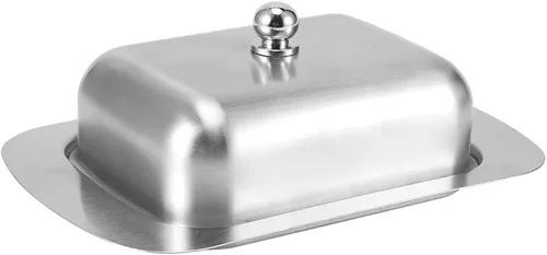 Miniatura 6 de Alvinlite Mantequillera de acero inoxidable, bandeja de mantequilla de doble cubierta, contenedor de pan de queso con tapa, accesorios para encimera